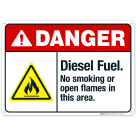 Diesel Fuel No Smoking Or Open Flames In This Area Sign, ANSI Danger Sign