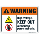 High Voltage Keep Out Authorized Personnel Only Sign, ANSI Warning Sign