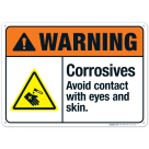 Corrosives Avoid Contact With Eyes And Skin Sign, ANSI Warning Sign