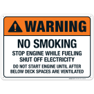 No Smoking Stop Engine While Fueling Shut Off Electricity Sign, ANSI Warning Sign
