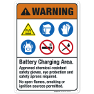 Battery Charging Area Approved Chemical-Resistant Safety Gloves Sign, ANSI Warning Sign
