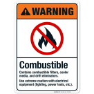 Combustible Contains Combustible Filters Sign, ANSI Warning Sign