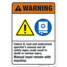 Failure To Read And Understand Operator's Manual And All Safety Sign, ANSI Warning Sign