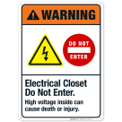 Electrical Closet Do Not Enter High Voltage Sign, ANSI Warning Sign