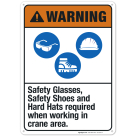 Safety Glasses, Safety Shoes And Hard Hats Required Sign, ANSI Warning Sign
