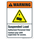 Suspended Load Authorized Personnel Only Sign, ANSI Warning Sign