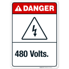 480 Volts Sign, ANSI Danger Sign