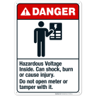 Hazardous Voltage Inside Can Shock Burn Or Cause Injury Sign, ANSI Danger Sign