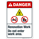 Renovation Work Do Not Enter Work Area Sign, ANSI Danger Sign, (SI-5559)