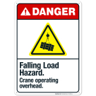 Falling Load Hazard Crane Operating Overhead Sign, ANSI Danger Sign