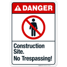 Construction Site No Trespassing Sign, ANSI Danger Sign