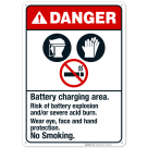 Battery Charging Area Risk Of Battery Explosion Sign, ANSI Danger Sign