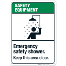 Emergency Safety Shower Keep This Area Clear Sign, ANSI Safety Equipment Sign