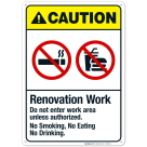Renovation Work Do Not Enter Work Area Unless Authorized Sign, ANSI Caution Sign