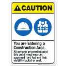 You Are Entering A Construction Area Sign, ANSI Caution Sign