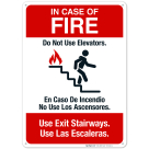 In Case Of Fire Use Exit Stairways Bilingual Sign, Fire Safety Sign