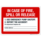 In Case Of Fire, Spill Or Release Sign, Fire Safety Sign