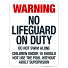 Maryland No Lifeguard On Duty Sign, Complies With State Of Maryland Pool Safety Code