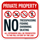 No Trespassing Fishing Swimming Or Skating All Offenders Will Be Prosecuted Sign