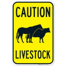 Caution Livestock With Horse And Cow Symbol Sign