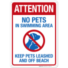 Attention No Pets In Swimming Area Keep Pets Leashed And Off Beach Sign