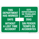 This Department Has Worked Days Without A Lost Time Bilingual Sign