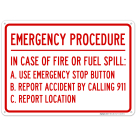 Emergency Procedure In Case Of Fire Or Fuel Spill A Use Emergency Stop Button Sign