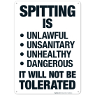 Spitting Is Unlawful Unsanitary Unhealthy Dangerous It Will Not Be Tolerated Sign