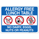Allergy Free Lunch Table No dairy Eggs Nuts Or Peanuts Sign