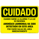 When The Alarm Sounds And The Light Flashes Ammonia Has Been Detected In This Area Spanish Sign