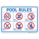Pool Rules No Rough Housing Yelling Peeing in Pool Diving Swimming Alone and Galssware Sign