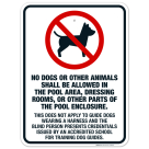 No Dogs Or Other Animals Shall Be Allowed In The Pool Area Dressing Rooms Or Other Sign