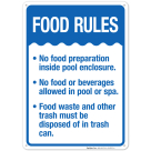 Food Rules No Food Preparation Inside Pool Enclosure Sign