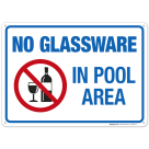 No Glassware in Pool Area With Graphic Sign