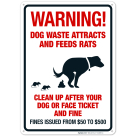 Warning Dog Waste Attracts And Feeds Rats Clean Up After Your Dog Fine From $50-$500 Sign