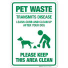 Pet Waste Leash-Curb and Clean Up After your Dog Please Keep This Area Clean Sign
