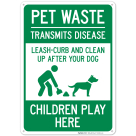 Pet Waste Leash Curb and Clean Up After Your Dog Children Play Here