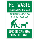 Pet Waste Leash-Curb and Clean Up After Your Dog Under Camera Surveillance Sign