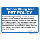 Companion Dogs and Service Dogs Allowed In Outdoor Dining Areas Sign