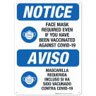 Notice Face Mask Required Bilingual Sign, Covid Vaccine Sign