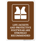 Life Jackets And Protective Footwear Are Strongly Recommended With Graphic Sign