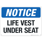 Notice Life Vest Under Seat Sign