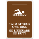 Swim At Your Own Risk No Lifeguard Is On Duty Sign