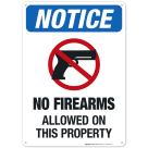 Notice No Firearms Allowed On This Property With Symbol Sign