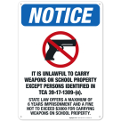 It Is Unlawful To Carry Weapons On School Property Except Persons Identified Sign