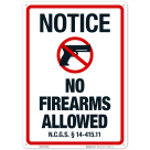 North Carolina Notice No Firearms Allowed Sign