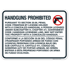 Handguns Prohibited Pursuant To Section Bilingual Sign