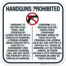 Handguns Prohibited for Concealed Carry Regulations Bilingual Sign