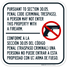 Firearms Prohibited on Property Criminal Trespass Section 30.05 Bilingual Sign