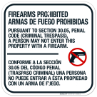 Enter Property With Firearm Prohibited Criminal Trespass Bilingual Sign